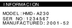 SONY HMDA230 - Para visualizar el nombre, número de serie y fecha de fabricación de este monitor. - 1