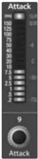 PRESONUS StudioLive 24.4.2AI - Compressor Règle et affiche la durée d'attaque Attack (Attack) du compresseur pour la voie ou le bus de sortie sélectionné. - 1