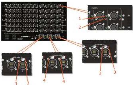 Diagram showing labeled components of an electronic device with numbered parts and a close-up view of the board.