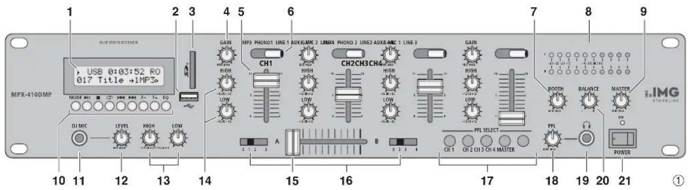 Monacor MPX410DMP - Stereo-DJ-Mischpult mit Audio-Player und Bluetooth-Empfänger - 1