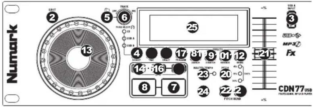 NUMARK CDN77 USB - TOP PANEL FEATURES - 1