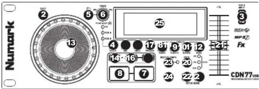 NUMARK CDN77 USB - ÜBERSICHT ÜBER DIE OBERSEITE - 1
