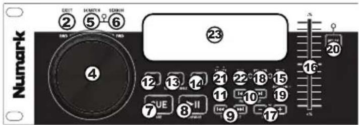 NUMARK CDN450 - CARACTERÍSTICAS DEL PANEL FRONTAL - 1
