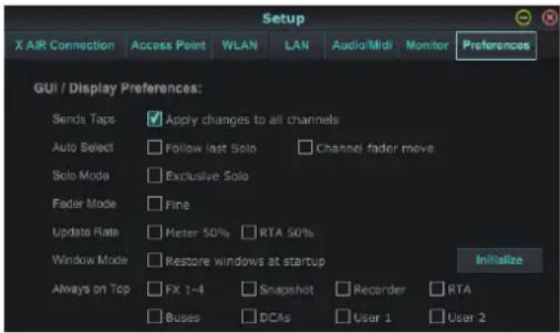 BEHRINGER X Air XR12 - Onglet Preférences - 1