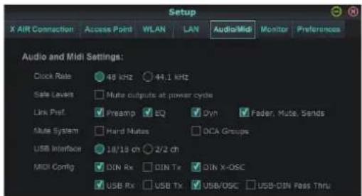 BEHRINGER X Air XR12 - Onglet Audio/MIDI - 1