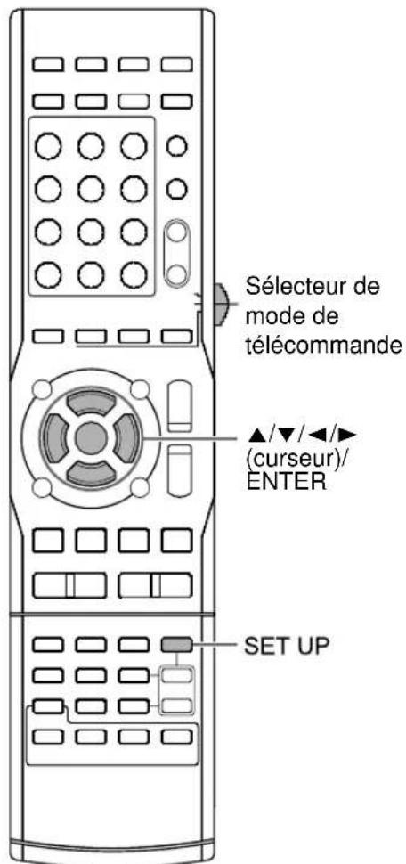 Sélecteur de mode de télécommande ▲/▼/◄► (curseur)/ENTER SET UP