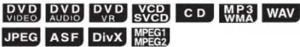 DVD VIDEO DVD AUDIO DVD VR VCD SVCD C D MP3 WMA WAV JPEG ASF DivX MPEG1 MPEG2