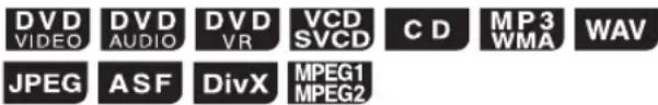 DVD VIDEO DVD AUDIO DV VR VCD SVCD C D MP3 WMA WAV JPEG ASF DivX MPEG1 MPEG2