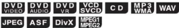 DVD VIDEO DVD AUDIO DV VR VCD SVCD C D MP3 WMA WAV JPEG ASF DivX MPEG1 MPEG2