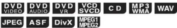 DVD VIDEO DVD AUDIO DV VR VCD SVCD C D MP3 WMA WAV JPEG ASF DivX MPEG1 MPEG2