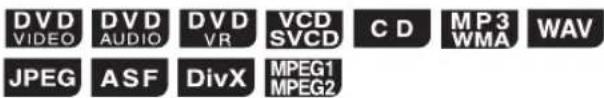 DVD VIDEO DVD AUDIO DV VR VCD SVCD C D MP3 WMA WAV JPEG ASF DivX MPEG1 MPEG2