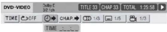 DVD-VIDEO Delby C 3/2 1ch TITLE 33 CHAP 33 TOTAL 1:25:58 TIME OFF CHAP 1/3 1/5 1/3 TIME : : :