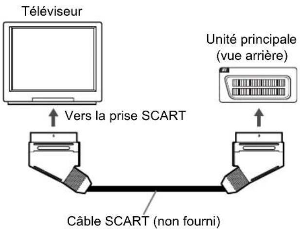 Téléviseur Vers la prise SCART Unité principale (vue arrière) Câble SCART (non fourni)