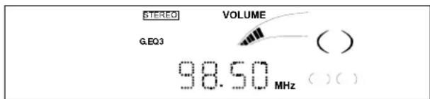 STEREO VOLUME G.EQ3 ( ) 98.50 MHz ( ) ( )