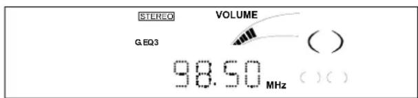 STEREO VOLUME G.EQ3 ( ) 98.50 MHz ( ) ( )