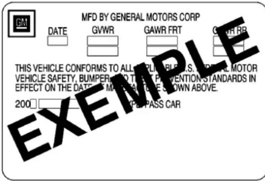 CHEVROLET Corvette (2010) - Étiquettedeconformité - 1
