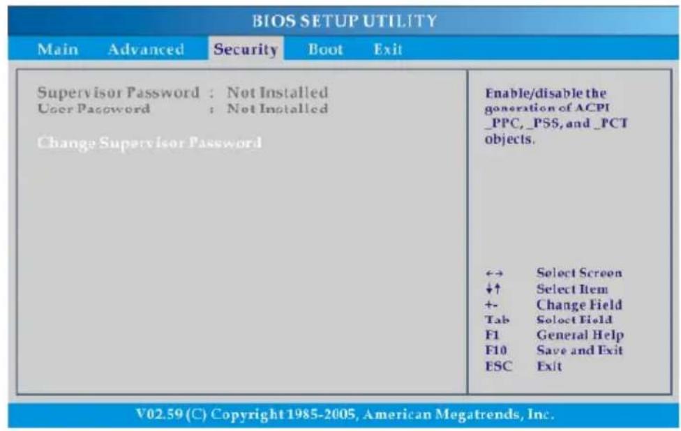 TARGA Traveller 1512 - Security menu - 1