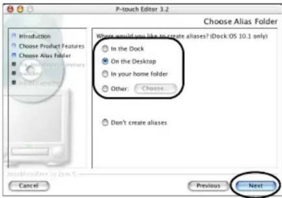 BROTHER PTouch 9500PC - Selecteer de locatie waar u een alias wilt make n en klik op [Next]. - 1