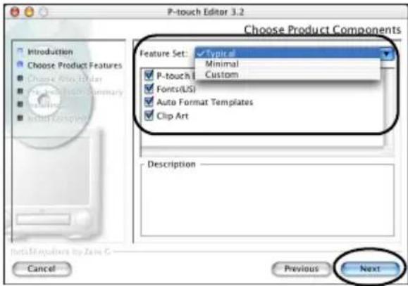 BROTHER PTouch 9500PC - Selecteer de te installeren Feature Set en de programma's en klik op [Next]. - 1