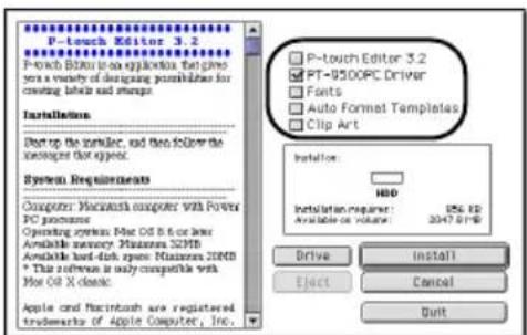 BROTHER PTouch 9500PC - Maak alle selectievakjes leeg met uitzondering van het selectievakje PT-9500PC Driver. - 1