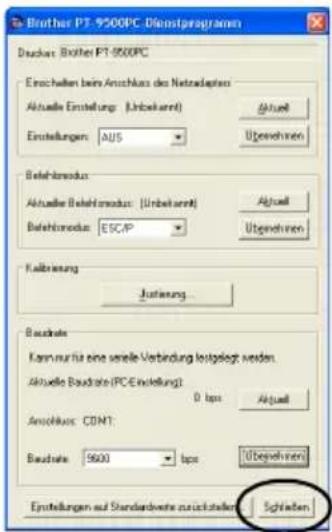 BROTHER PTouch 9500PC - Übertragungsgeschwindigkeit (Baudrate) des Computers und des P-touch 9500pc einstellen - 20