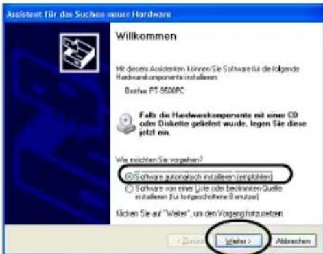BROTHER PTouch 9500PC - Wahlen Sie die Option „Software automatisch installieren (empfohlen)“ und klichen Sie dann auf [Weiter]. - 1