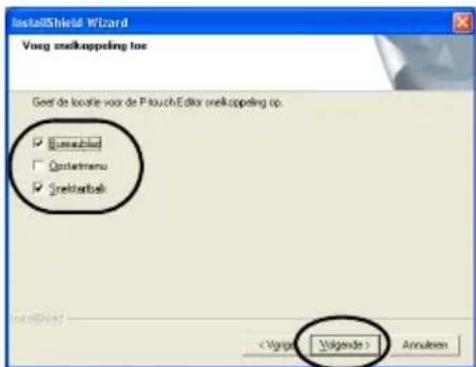 BROTHER PTouch 9500PC - Geef aan waar u snelkoppelingen voor P-touch Editor wilt toevoegen en klik op [Volgende]. - 1