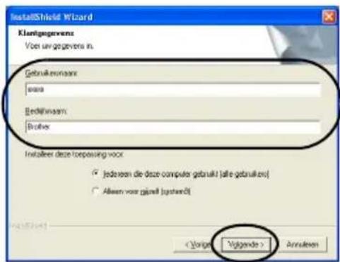BROTHER PTouch 9500PC - Voer de gebruikersnaam en de bedrijfsnaam in en klik op [Volgende]. - 1