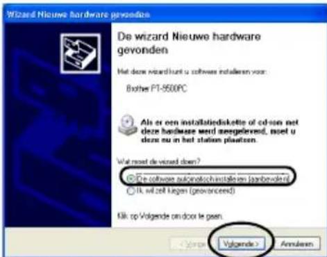 BROTHER PTouch 9500PC - Selecteer "De software automatisch installeren (aanbevolen)" en klik op [Volgende]. - 1