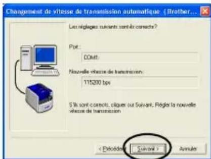 BROTHER PTouch 9500PC - Confirmez que le pilote et le port sont corrects, puis cliquez sur [Suivant]. - 10