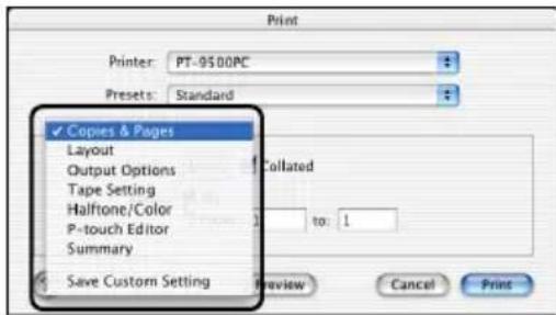 BROTHER PTouch 9500PC - ■Druckoptionen ändern und dann drucken (Mac OS X 10.1 oder higher) - 3