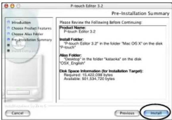 BROTHER PTouch 9500PC - Klik op [Install]. - 1