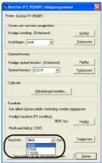 BROTHER PTouch 9500PC - Selecteer de gewenste baudrate. - 1