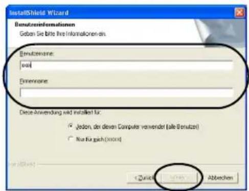 BROTHER PTouch 9500PC - Geben Sie ihren Benutzer- und Firmen-namen ein und klichen Sie dann auf die Schaltfläche [Weiter]. - 1