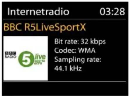 Internetradio 03:28 BBC R5LiveSportX BIT rate: 32 kbps Codec: WMA Sampling rate: 44.1 kHz