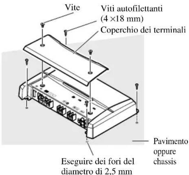 Vite Viti autofilettanti (4 ×18 mm) Coperchio dei terminali Eseguire dei fori del diametro di 2,5 mm Pavimento oppure chassis