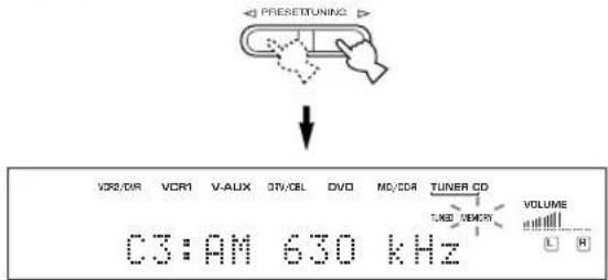 YAMAHA RXV630RDS - Tryck på PRESET/TUNING / for att valja ett forvalsnummer (1 till 8) medan indicatorn "MEMORY" blinkar. - 1