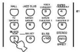 HALL JAZZ CLUB ROCK TV SPORTS 3 4 5 MOUND MOVE THEATER 1 7 8 MOODS SELECT EV/ES STEREO 9 0 -10 ENTER EFFECT
