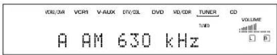 VCR/WR VCR1 V-AUX DTV/DSL DVD MD/COR TUNER CD TUNER VOLUME A AM 630 kHz