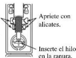 Apriete con alicates. Inserte el hilo en la ranura.