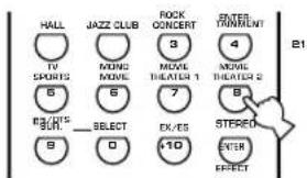 HALL JAZZ CLUB ROCK CONCERT ENTER TANGIBLET TV SPORTS MOUND MOVE MOZZA THEATER 1 MOVIE THEATER 2 6 6 7 8 REJECT BACK. BELECT EX/ES STEREO 9 0 +10 ENTER EFFECT