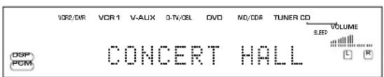 VCR2/DR VCR 1 V-AUX Q-TV/CBL DVD MD/CDR TUNER CD VOLUME DSP PCM CONCERT HALL L R