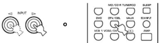 INPUT DVD VCR 1 VCR2/0V MD/CD-R TUNERCD DTV/CBL VAUX SLEEP SCHIPUT ΔMP
