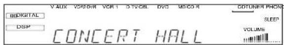 V-AUX VCP/DWR VCR 1 S TV/CBL DVD MICO R DDIGITAL DSP CONCERT HALL CDTUNER PHONE SLEEP VOLUME