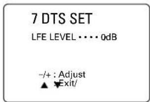 7 DTS SET LFE LEVEL ••• 0dB -/+ : Adjust ▲ Exit/
