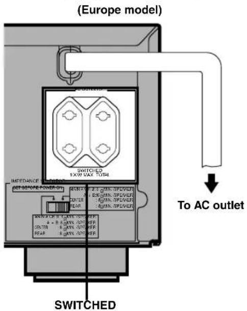 (Europe model) SWITCHED 100W VAX TOTAL IMFEDANCE SWITCH SET BEFORE POWER ON AC/REF: 315 g/MN SPEVER A: 8.6 g/MN SPEVER R/R: 8 g/MN SPEVER REAR: 8 g/MN SPEVER BAN: 2 GB N/A SPEER A: B: 8.6 g/MN SPEER C/R: 8 g/MN SPEER REAR: 8 g/MN SPEER To AC outlet SWITCHED