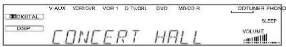 V AUX VCR/WR VCR 1 D TV/CRL DVD MD/CD R CDTUNER PHONO DIGITAL DSP CONCERT HALL SLEEP VOLUME