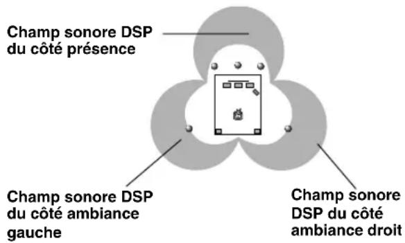 Champ sonore DSP du côté présence Champ sonore DSP du côté ambiance gauche Champ sonore DSP du côté ambiance droit