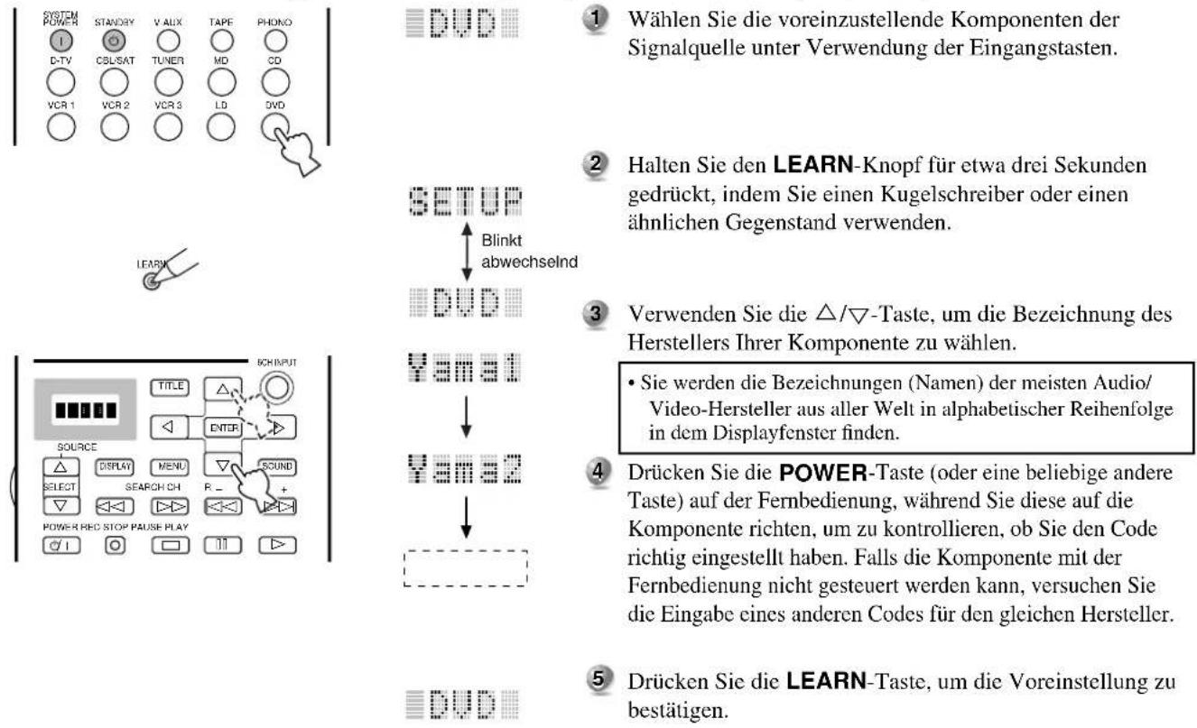 YAMAHA DSPAX1 - Einstellung des Herstellercodes in der Fernbedienung - 1