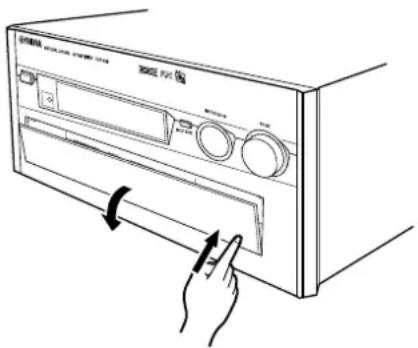 Line drawing of a washing machine with labeled control panel and hand gesture indicating press operation